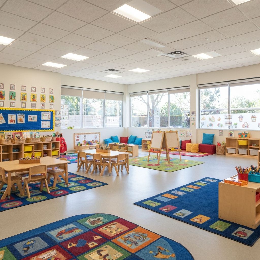 Modern classroom at Kidzee Maduravoyal preschool in Chennai with colorful learning stations